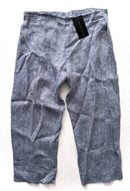 Bryn Walker Pants Nwt Bari Blue 100% Linen Pull Capri Pant Large L